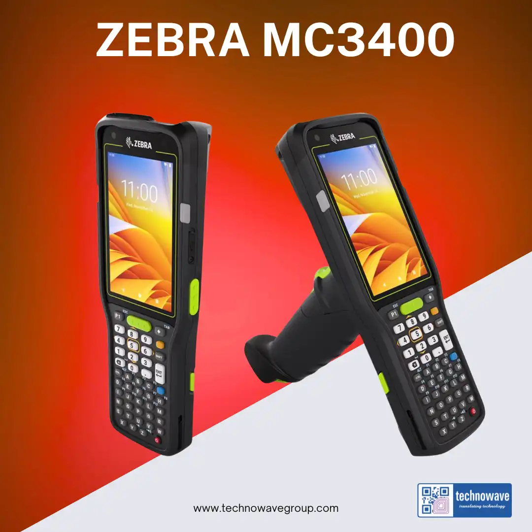 Zebra MC3400 rugged handheld mobile computer with built-in barcode scanner and ergonomic design for warehouse and field use.