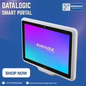 Datalogic Smart Portal wall-mount self-service kiosk with 8.6-inch display and barcode scanner