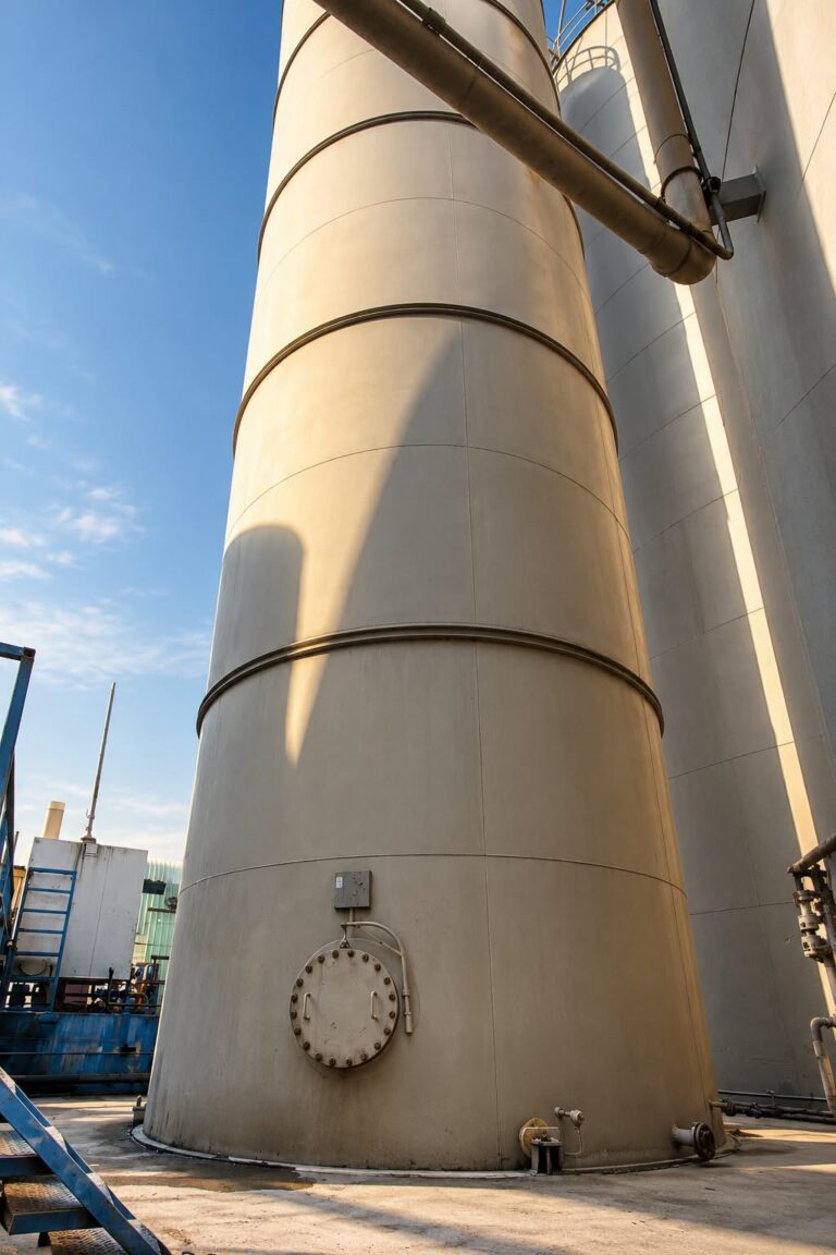 Asset tag applied to a storage silo during an on-site tagging project